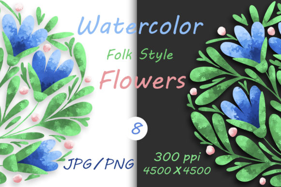 Flowers in Folk Style and Hand Drawn 08