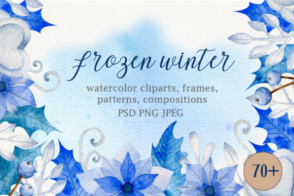 Frozen Winter Watercolor Set for Holiday Design