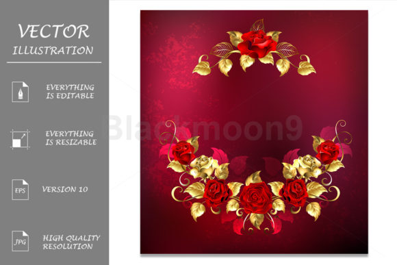 Garland of Gold and Red Roses: Elevating Visual Design with Symmetrical Floral Frames