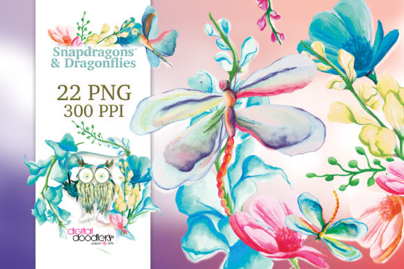 Snapdragons Dragonflies: Hand-Painted Watercolor Art