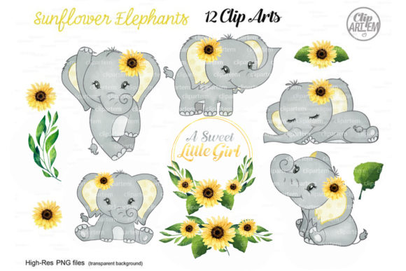 Sunflower Elephant Girl Watercolor Set: Designing Cohesive Baby Shower Stationery and Decor